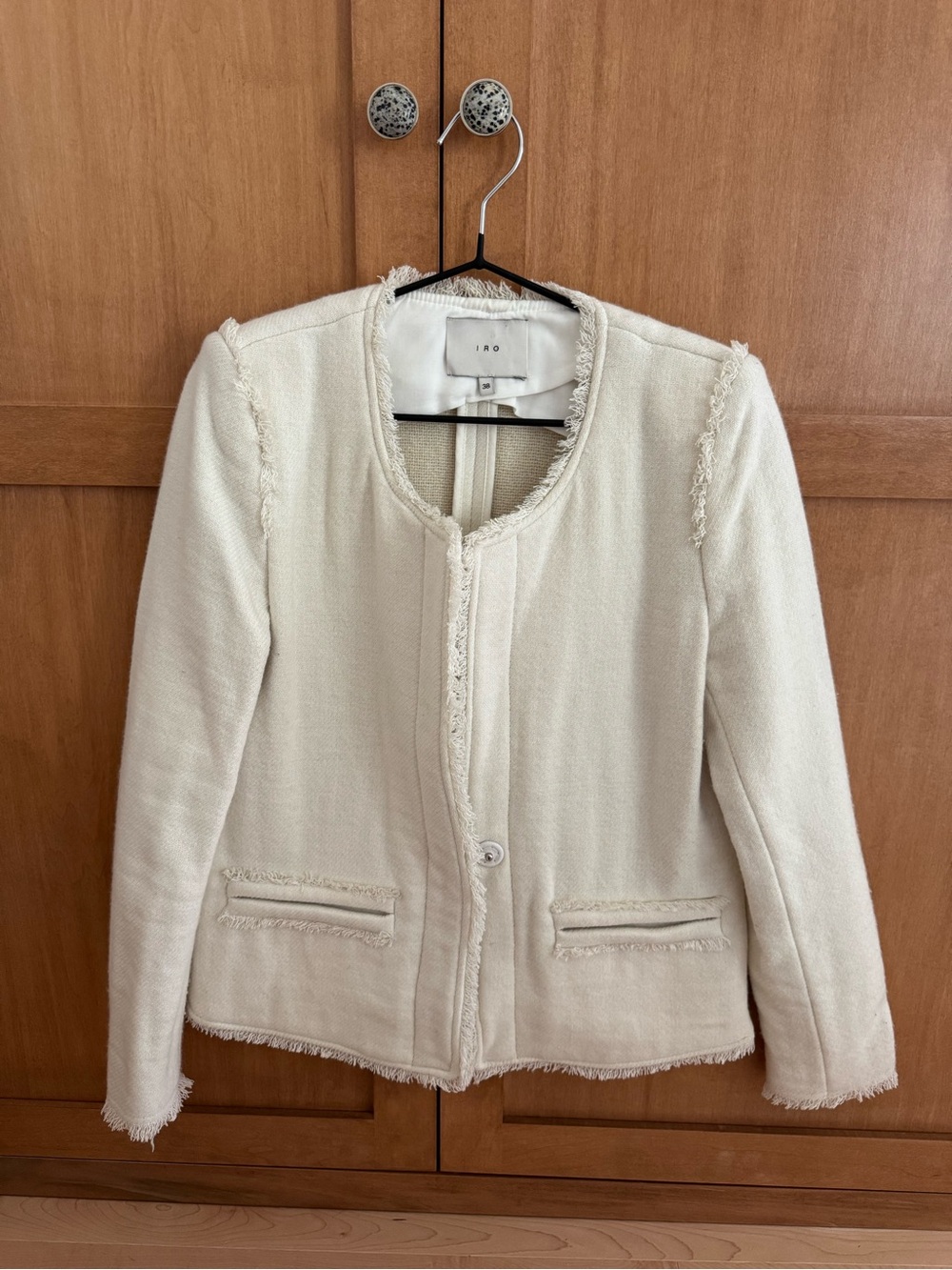 IRO Anglet Ecru Frayed Wool-Blend Jacket – Size 38/M - Picture 1 of 7